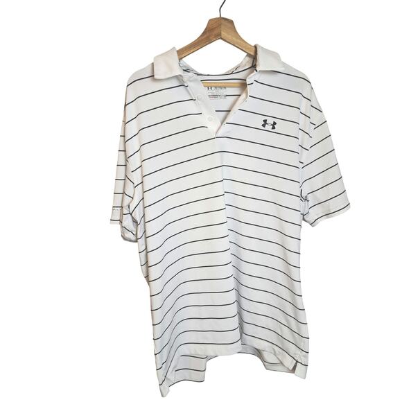 Under Armour Payoff Polo Golf Collared Shirt White Black Stripes 2XL - Picture 1 of 5